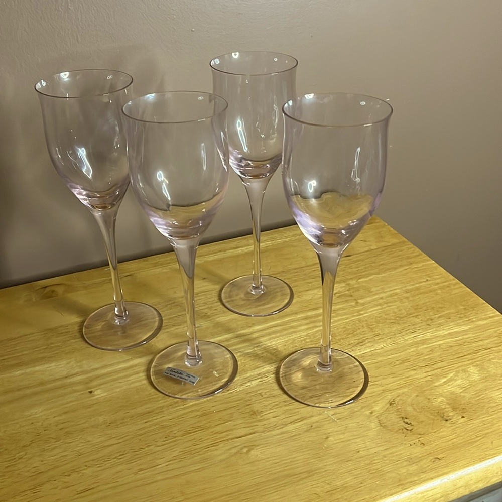 😄MCM Noritake royal pierpoint pink crystal wine glasses